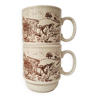 Set of 2 vintage stoneware mugs "English Countryside" - KilnCraft England