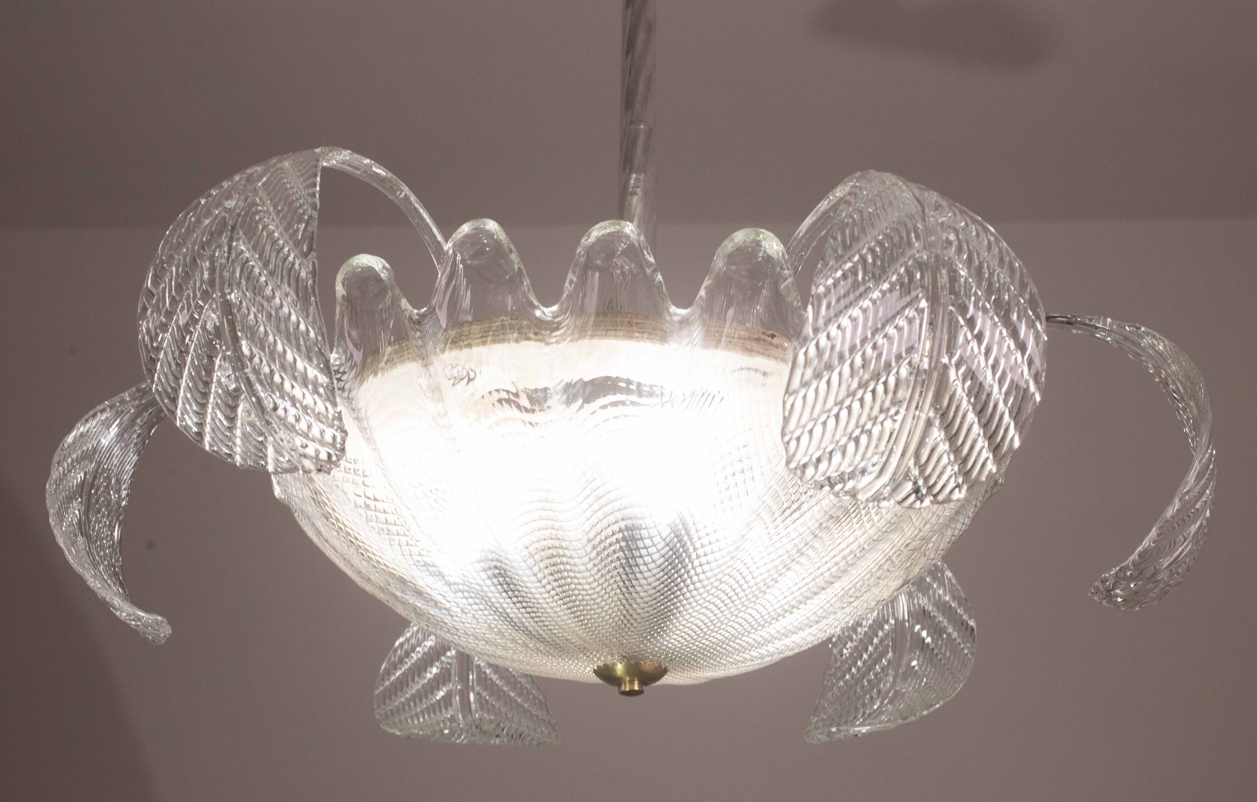 Charming Art Decò, Barovier & Toso Chandelier, Murano Glass, 1950s