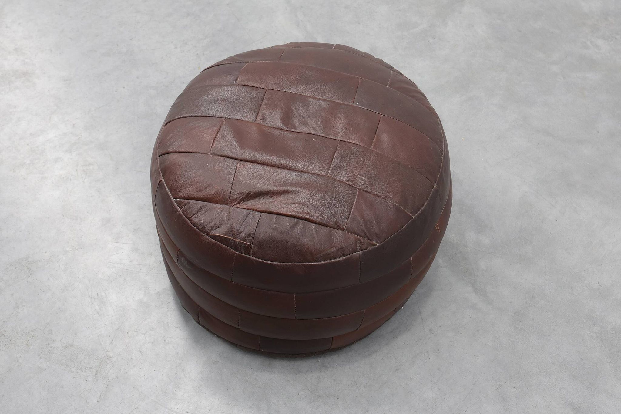 Round Patchwork Leather Pouf, Switzerland, 1970s