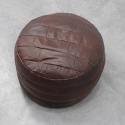 Round Patchwork Leather Pouf, Switzerland, 1970s