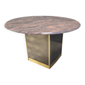 Table centrale ronde vintage en granit et laiton par Belgochrom, années 1970.