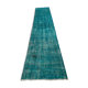 Distressed Turkish Narrow Runner 304 x 76 cm Wool Vintage rug, Overdyed Turquoise
