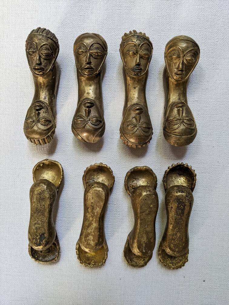 Set of 8 bronze knife holders handcrafted African ethnic tribal art