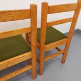 Set of 4 vintage chairs in pine and khaki green bouclette fabric from the 70s