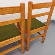 Set of 4 vintage chairs in pine and khaki green bouclette fabric from the 70s