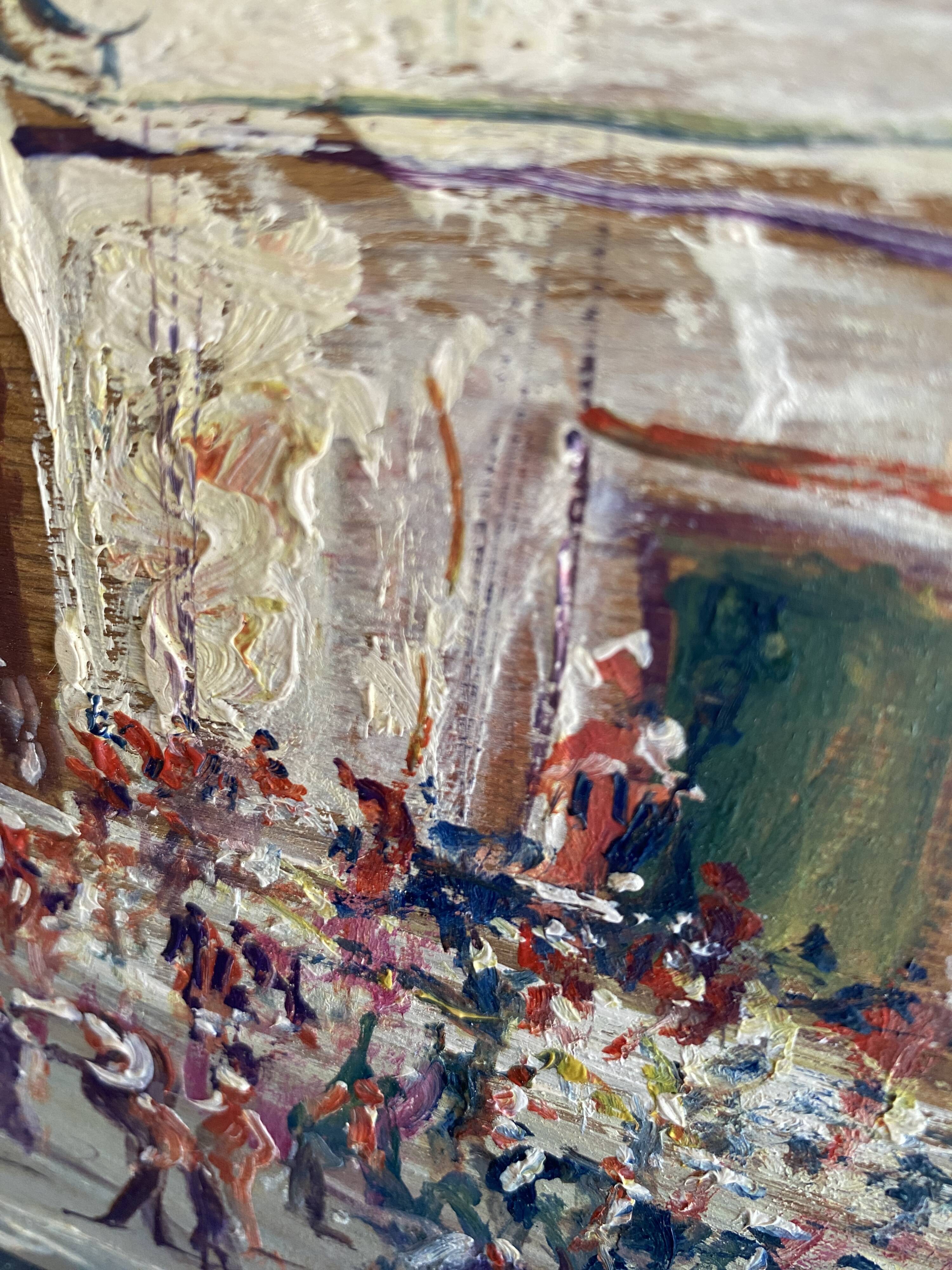 Oil on wood, “village festival”, Italy, 1960s