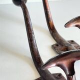 Set of 3 vintage patinated metal coat hooks