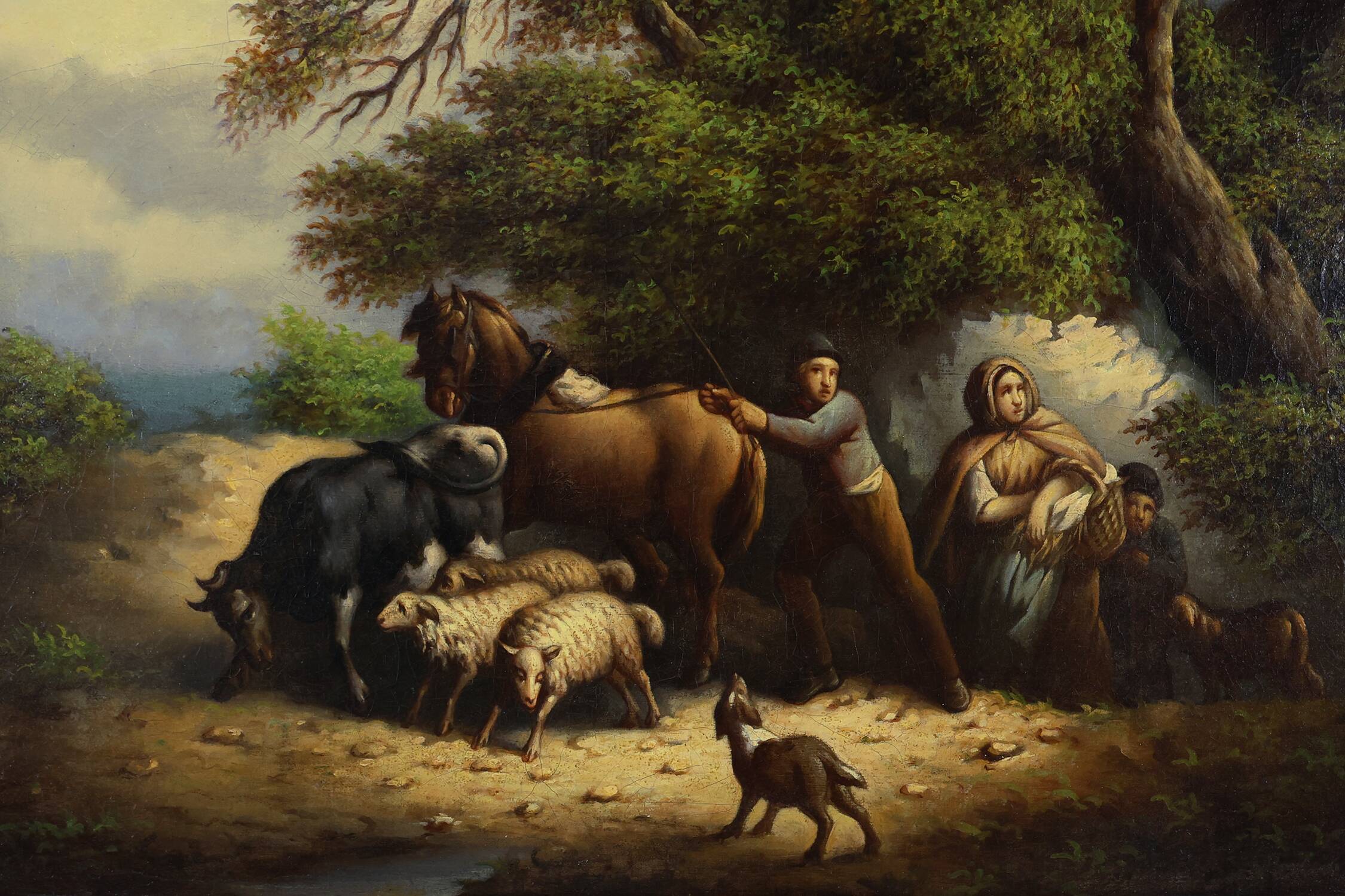 Large Rococo painting with gilded wooden frame, Belgium ca. 1900