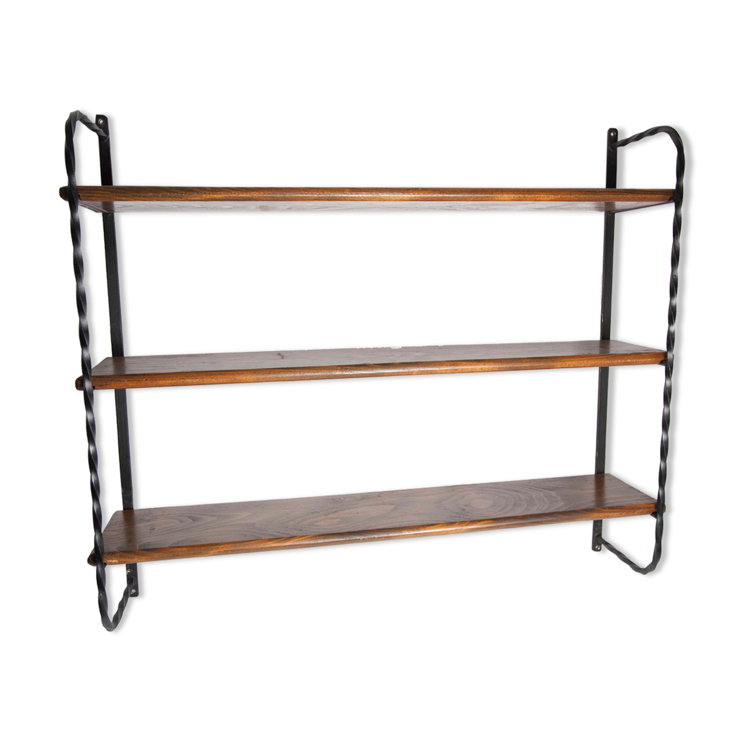 Wall shelf string 1960 3 solid wood tops black and brown