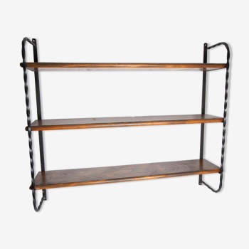 Wall shelf string 1960 3 solid wood tops black and brown