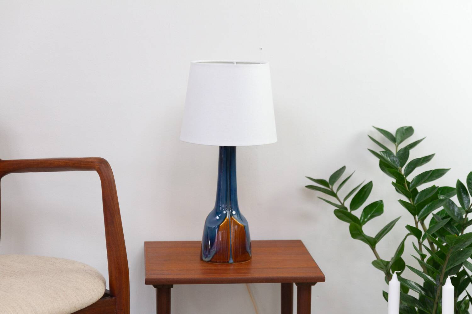 Danish Modern Blue and Brown Ceramic Table Lamp by E. Johansen for Søholm, 1960s