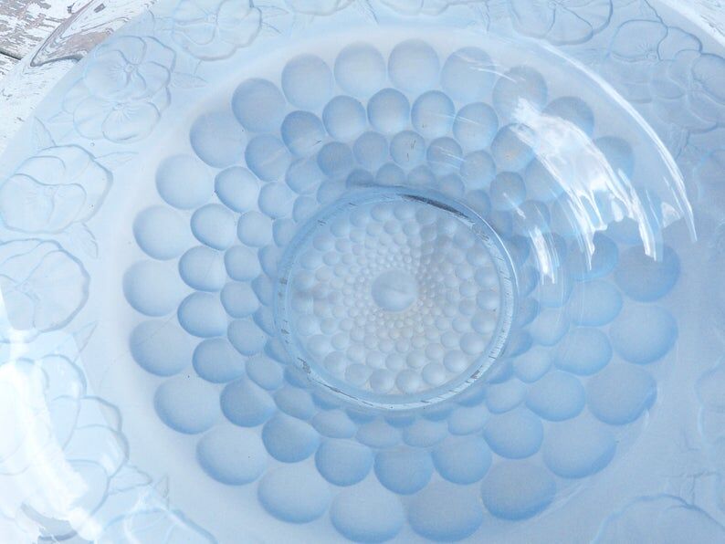 Large Art Deco dish in blue glass Etling Sabino thought patterns