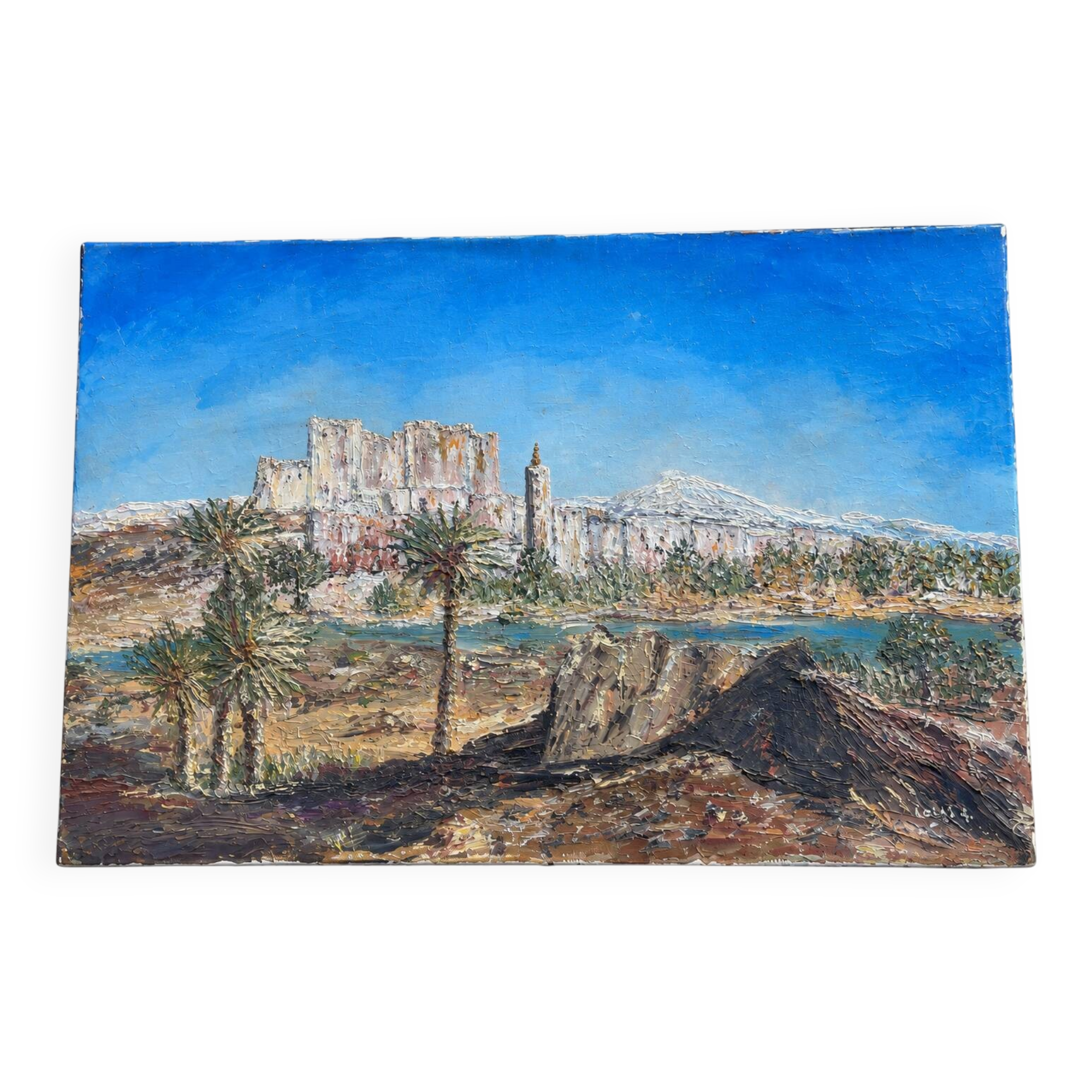 Orientalist painting – Kasbah between Ouarzazate and Zagora – Oil on canvas