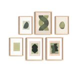 Collection of 6 abstract paintings on sage green paper, signed Eawy