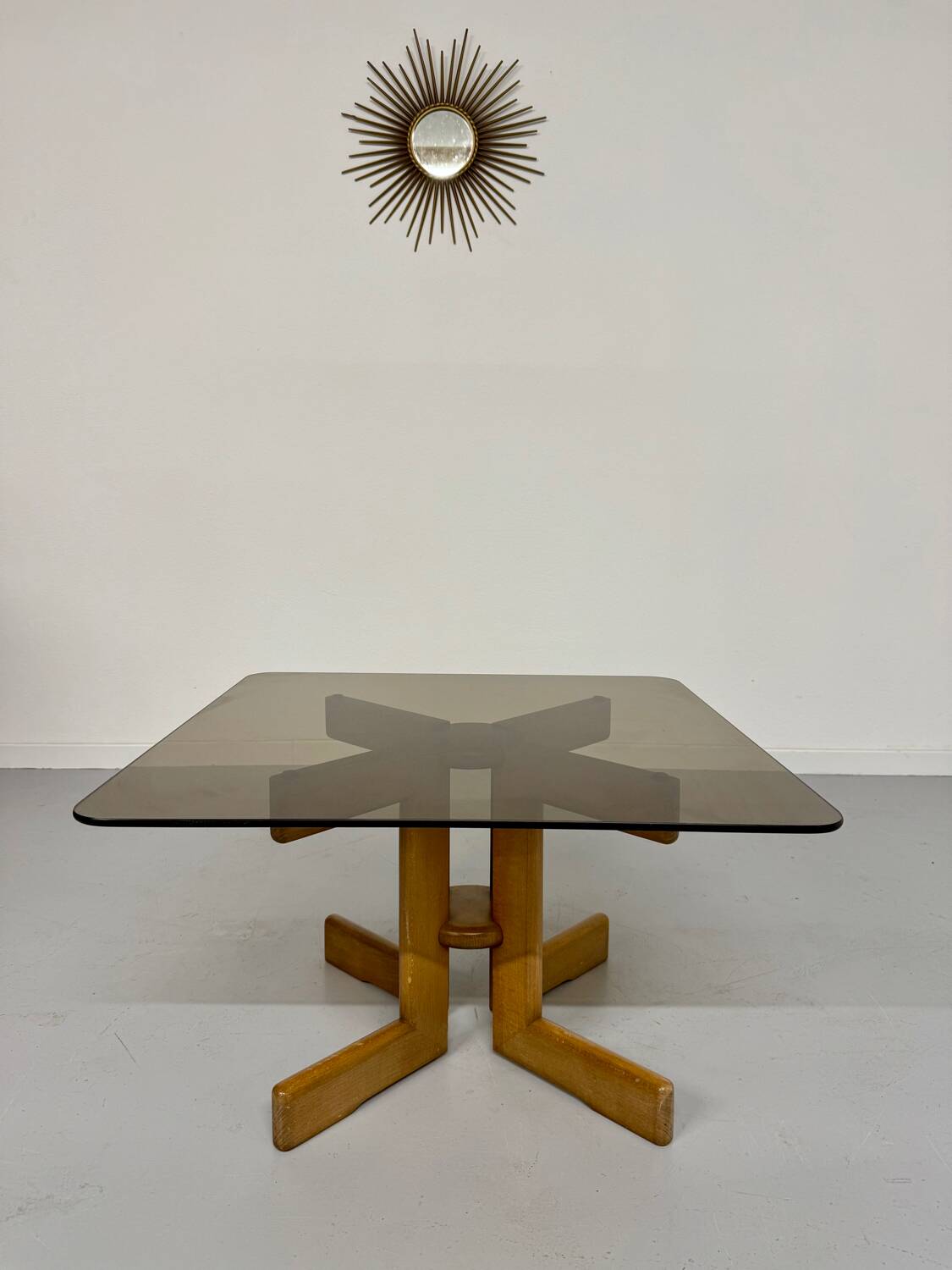 Vintage coffee table in wood and smoked glass, Scandinavian design, 70s