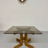 Vintage coffee table in wood and smoked glass, Scandinavian design, 70s