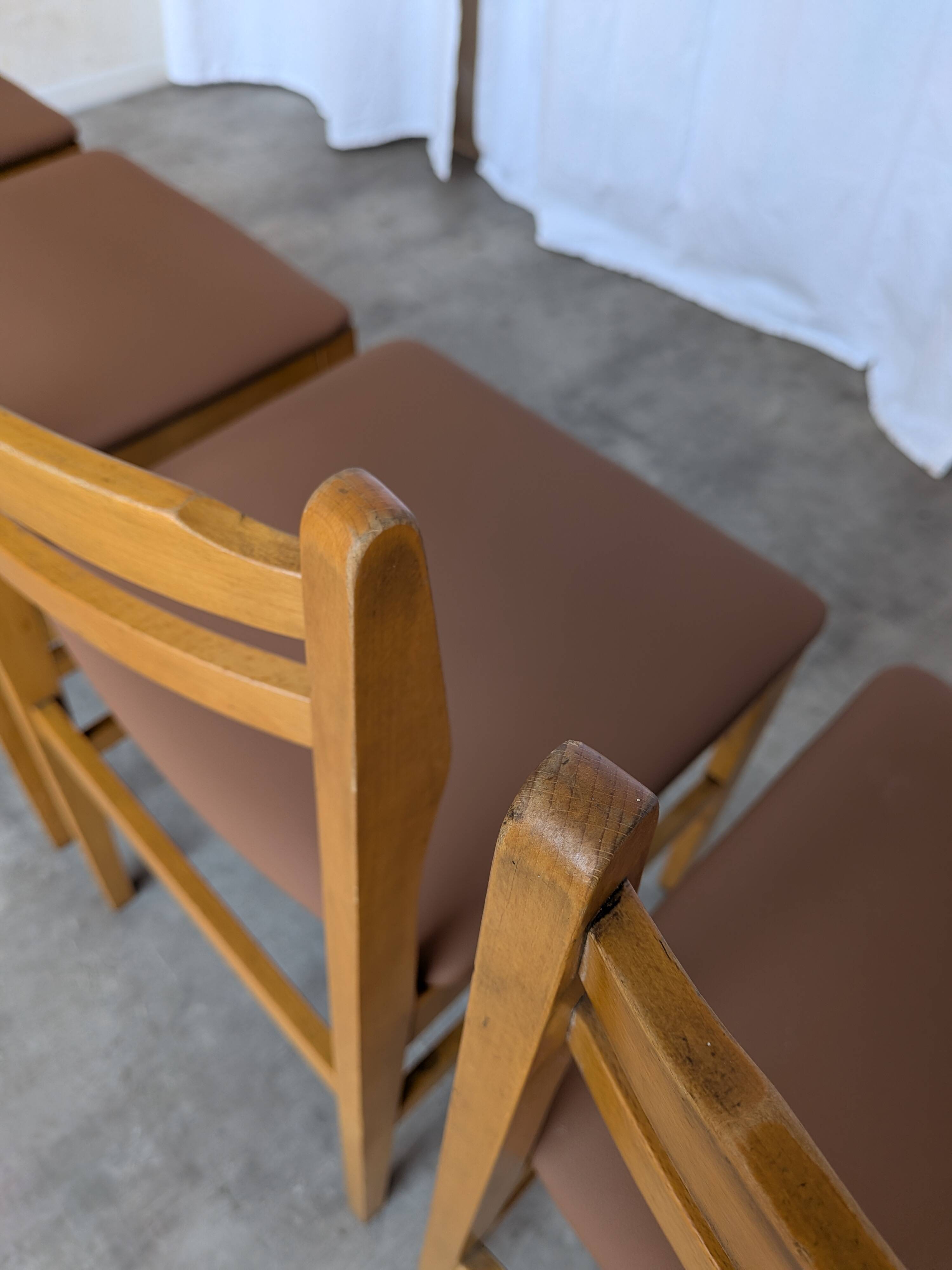 Set of 4 Vintage Branko Ursic Dining Chair: 1970s Scandinavian Wood & Brown