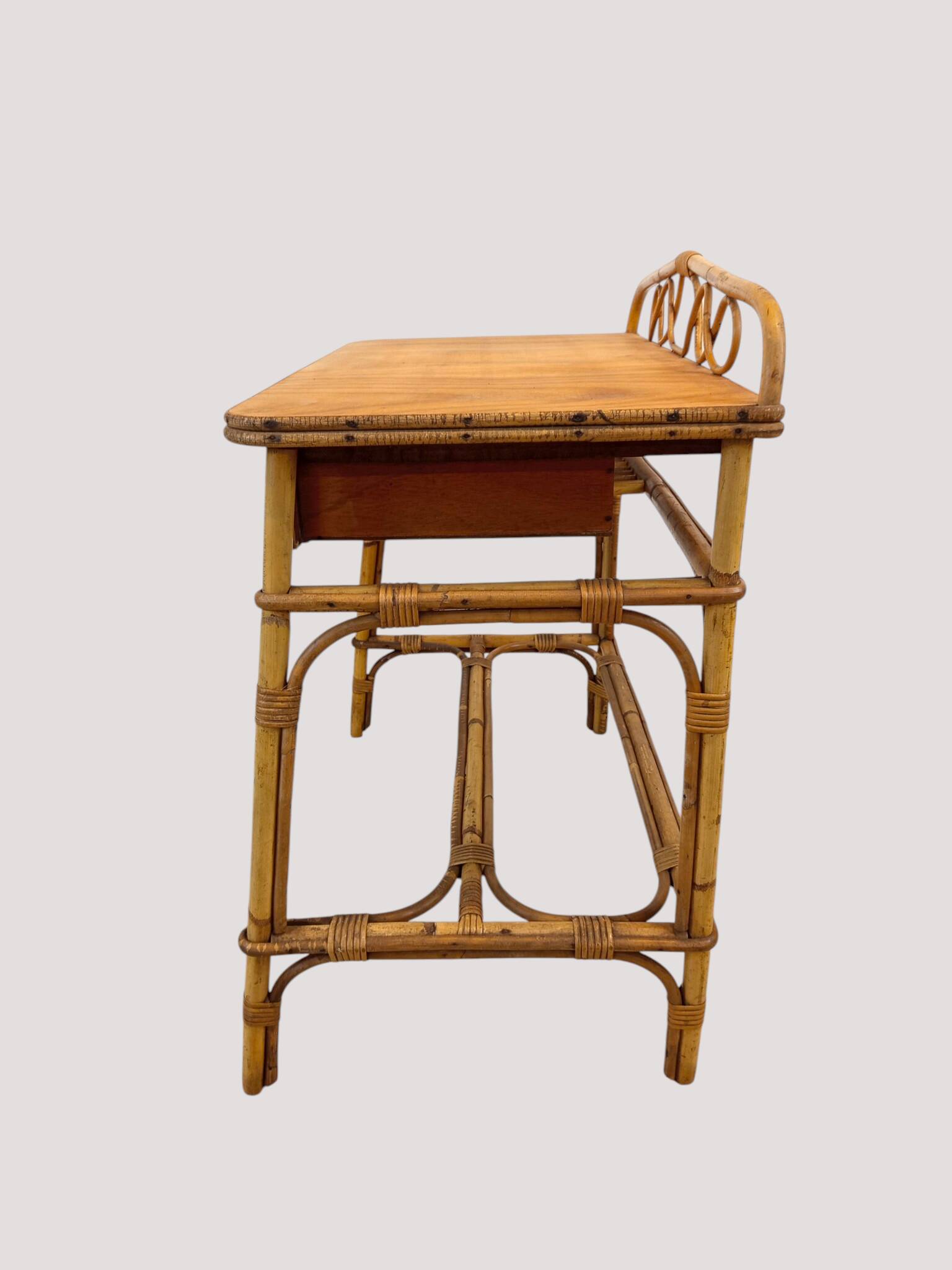 Vintage rattan and bamboo desk or dressing table (81x47 cm) – Riviera style,