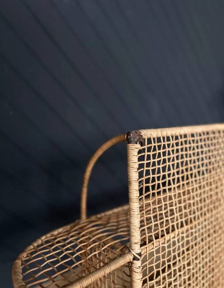 Steel and wicker wall shelf