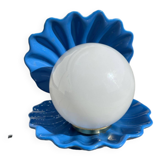 Vintage blue opaline shell lamp