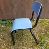 Chaise enfant style mullca tube metal noir + assise & dossier bois vintage #a663