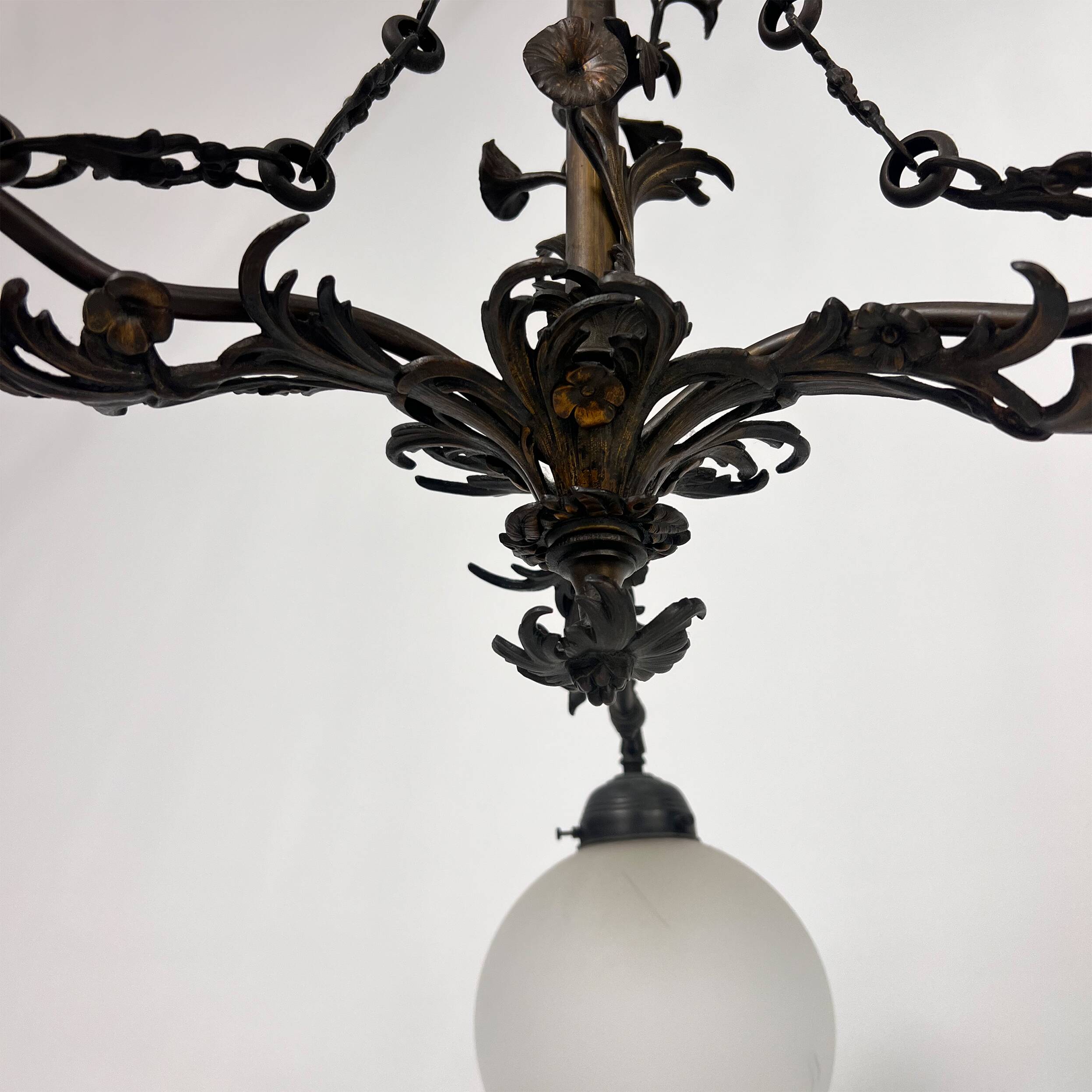 Vintage gothic brass and glass chandelier, 1970s