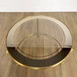 Vintage round nesting tables in gilded bronze with smoked glass