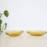 Amber glass rectangular raviers, Vereco, vintage
