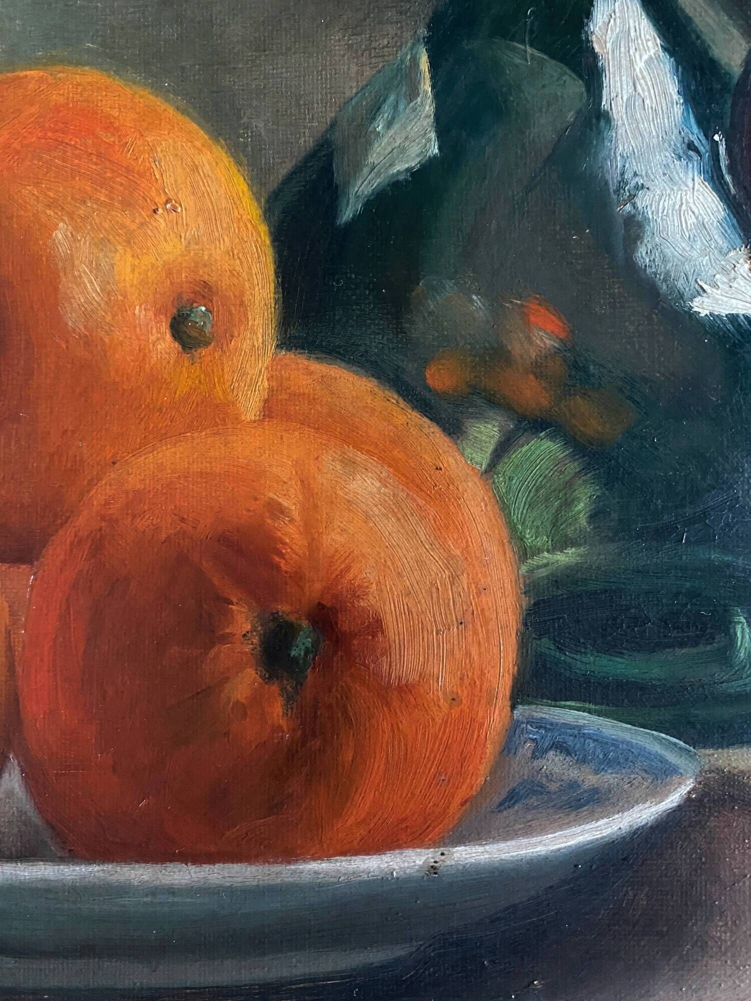 HST painting "Still life with oranges and armagnac" signed H. Lucotte 1913
