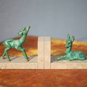 Marble and green patina metal bookends, vintage style bookends, animals, paperweight