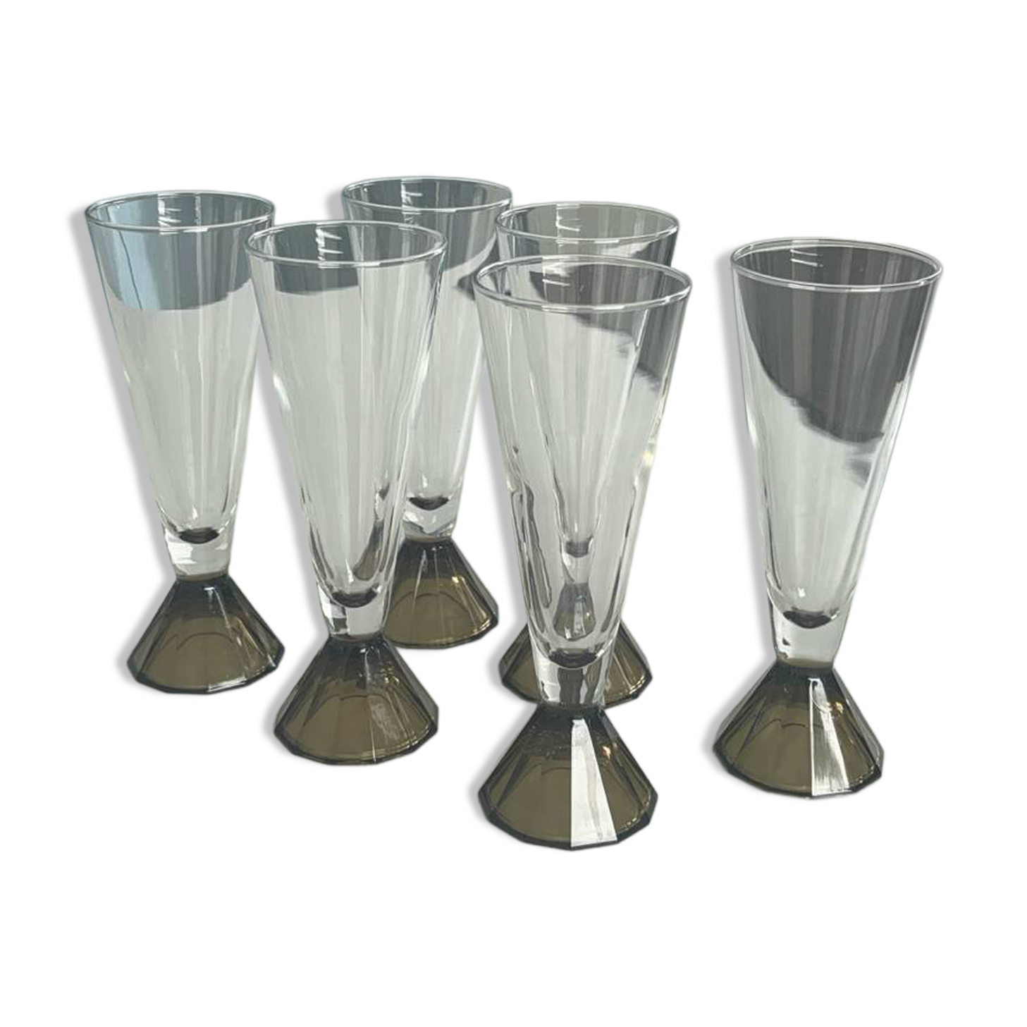 Set of 6 vintage champagne flutes 70 pyramid foot f