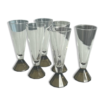 Lot de 6 flûtes à champagne vintage 70  pied pyramide f