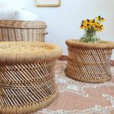 Two wicker and rattan bean ottomans