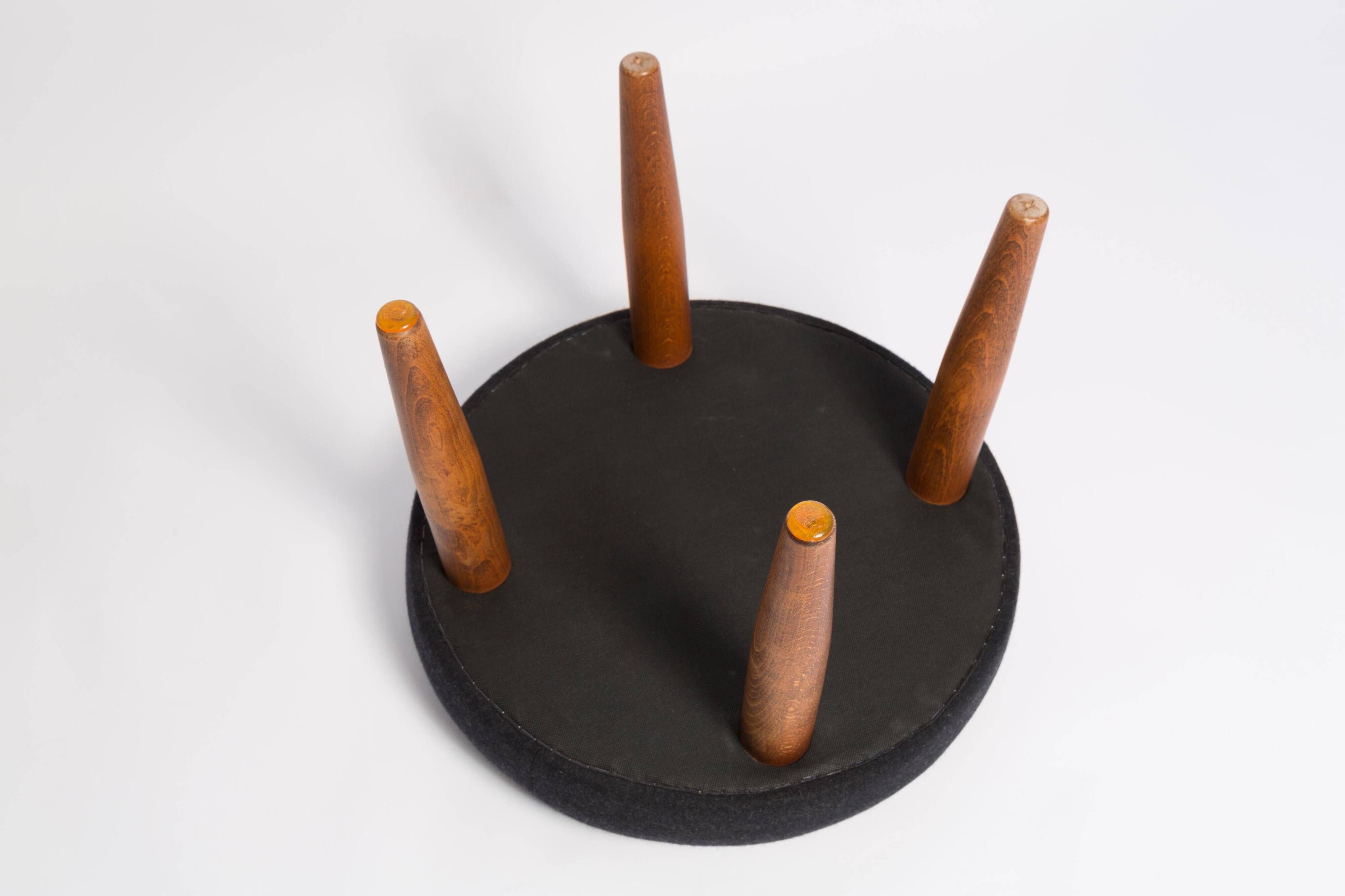 Vintage black wool stool from the mid-century, Denmark, 1960.
