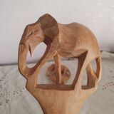 Couverts de service n bois sculpté art populaire vintage