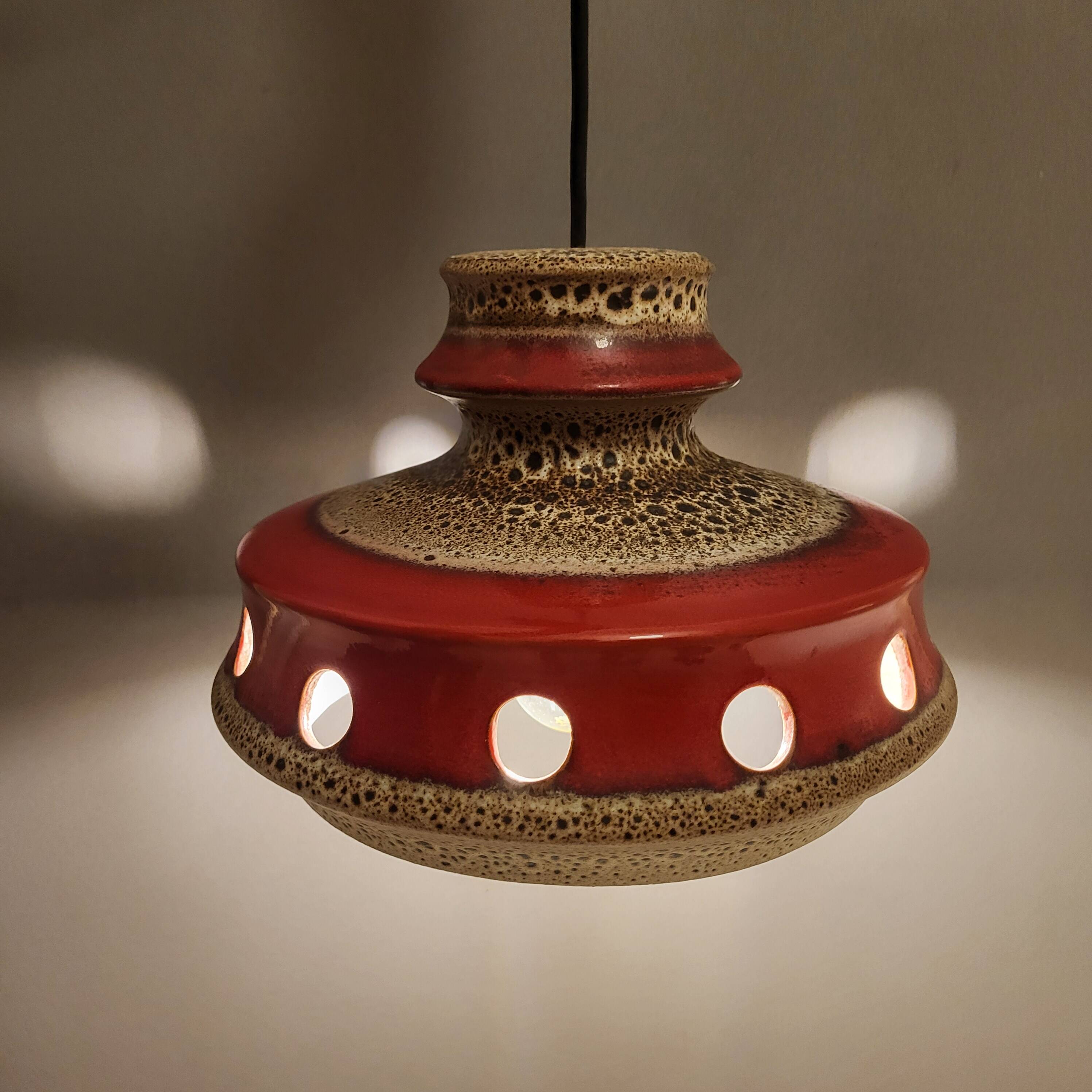Vintage suspension in glazed ceramic fat lava, space age, West Germany 19
