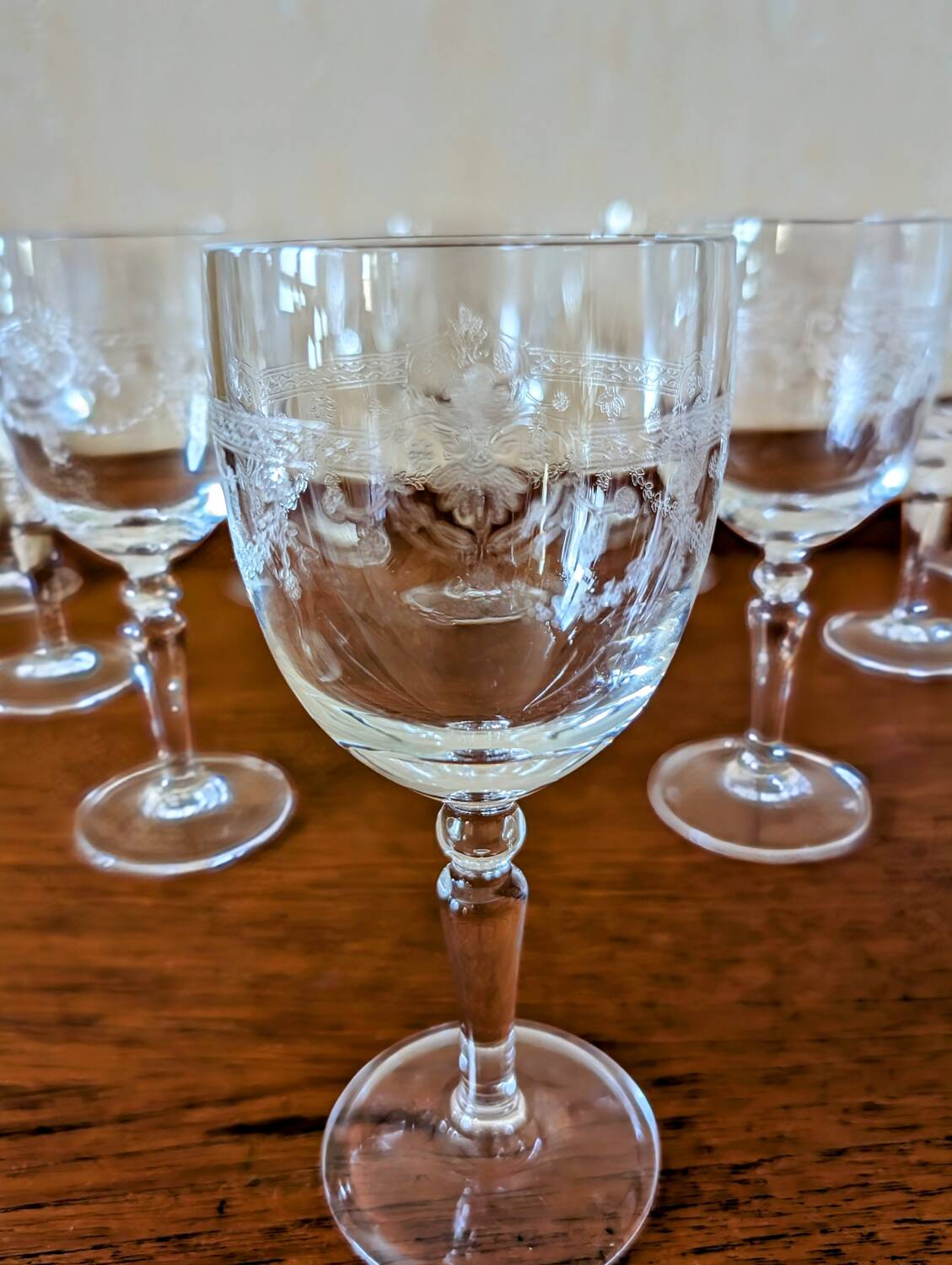 Antique engraved crystal glasses Dampierre model