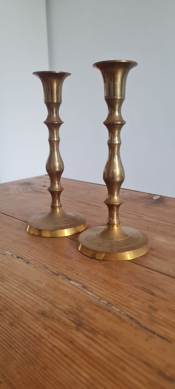 Pair of golden brass candle holders
