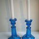 2 blue glass doll candlesticks