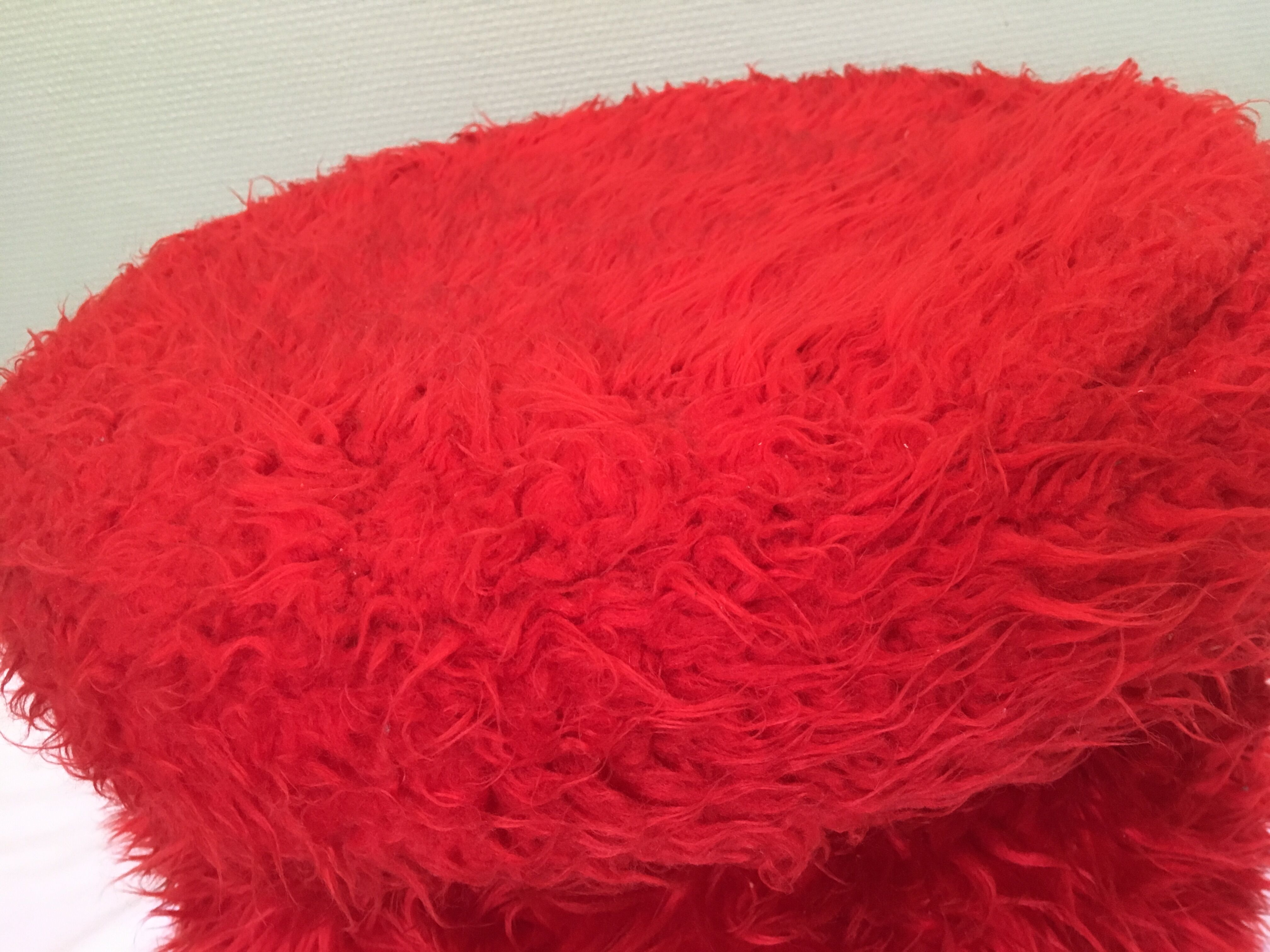 Vintage red fur pouf
