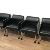 Set of 4 armchairs in leather and black lacquered metal. Rosenthal