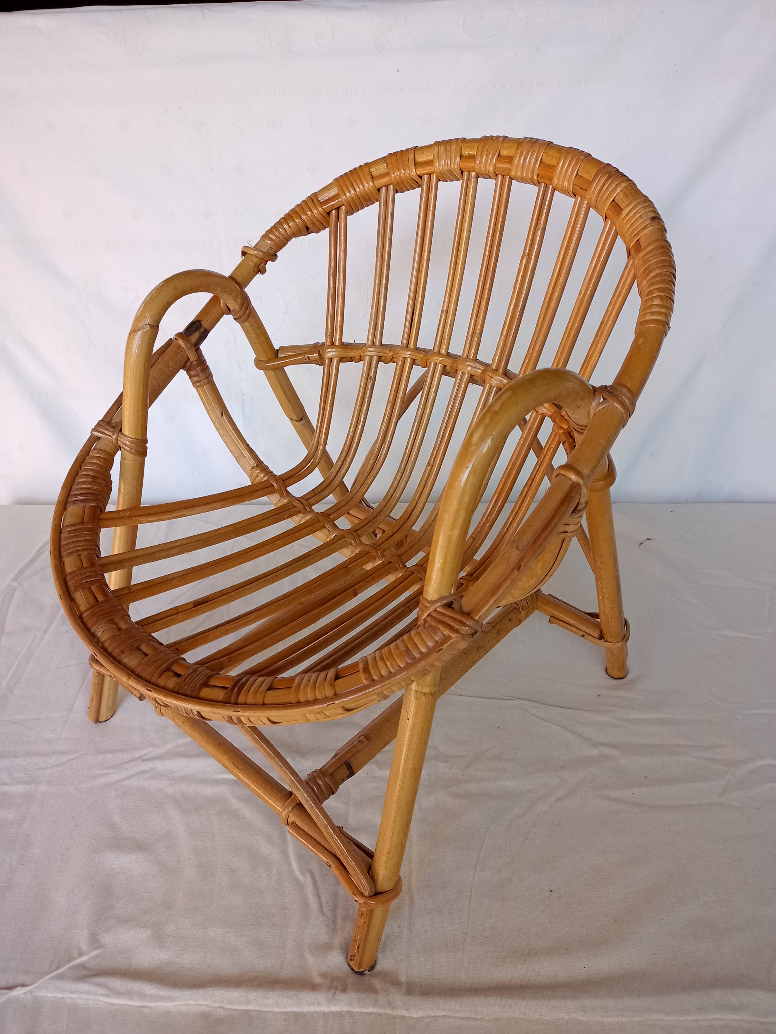 Vintage bamboo children's armchair and cushion