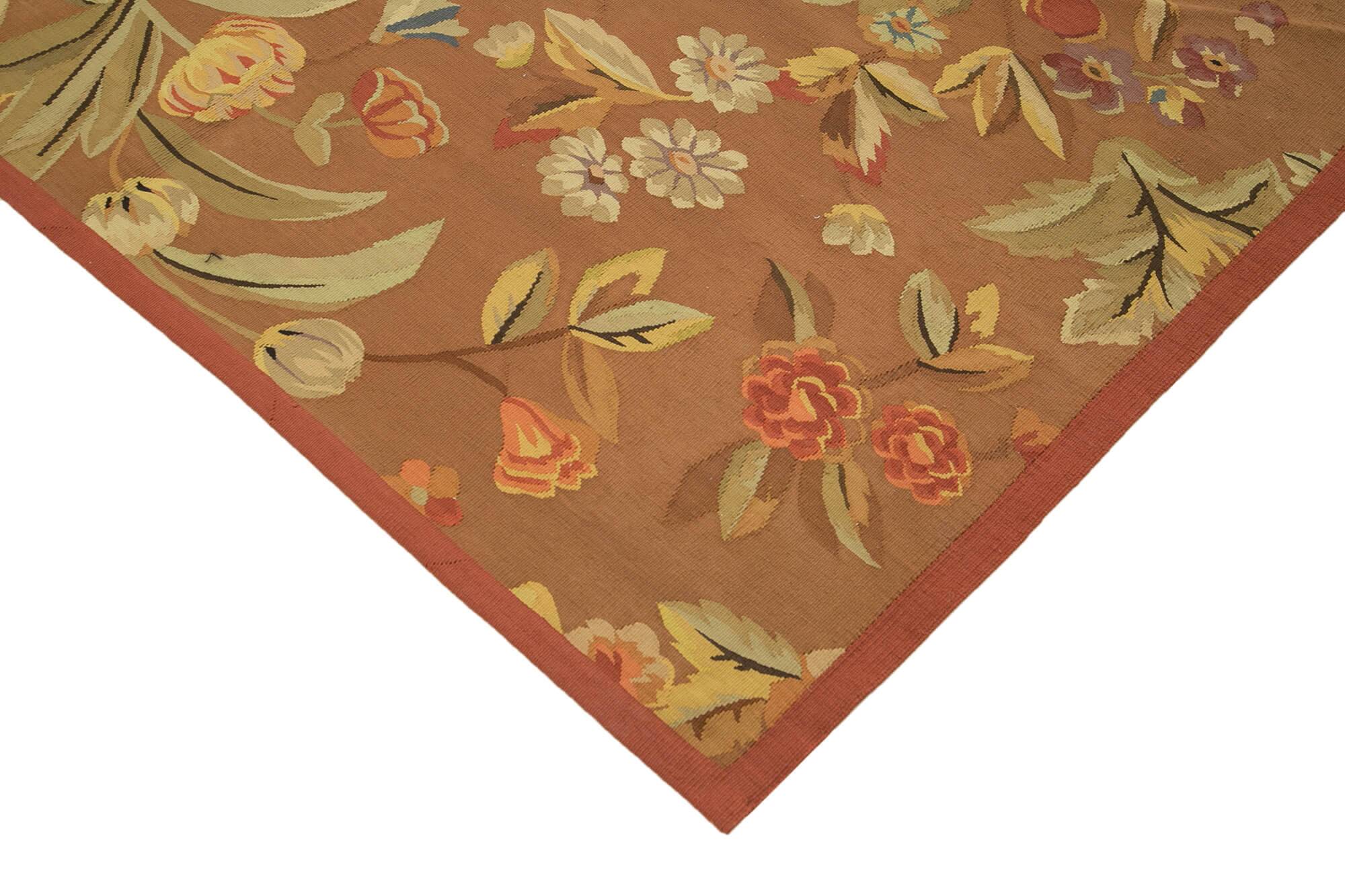 Handmade European Vintage Aubusson Kilim 276 cm x 359 cm