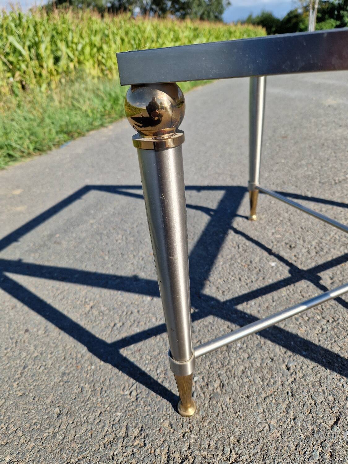 Vintage brushed steel and brass side table, 1970