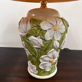 Pair of large vintage ceramic table lamps with 3D floral design, 1970s