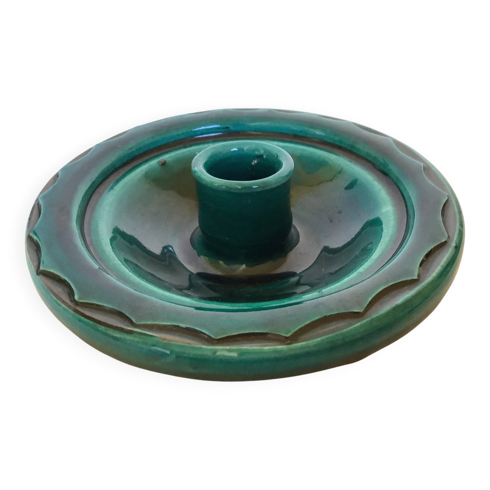 Green ceramic cellar rat candlestick