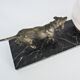 Lamp, Art Deco night light, dog on black marble base, pink globe. Year 30