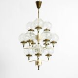 Large 1960s brass and glass tulip ceiling lamp by Hans Agne Jakobsson