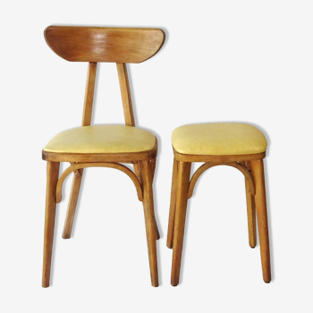 A chair and its stool Luterma feet compass bistro 1960,Skai yellow
