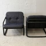 Pair of Prisunic edition armchairs, tubular steel and foam cushions, France, 1973